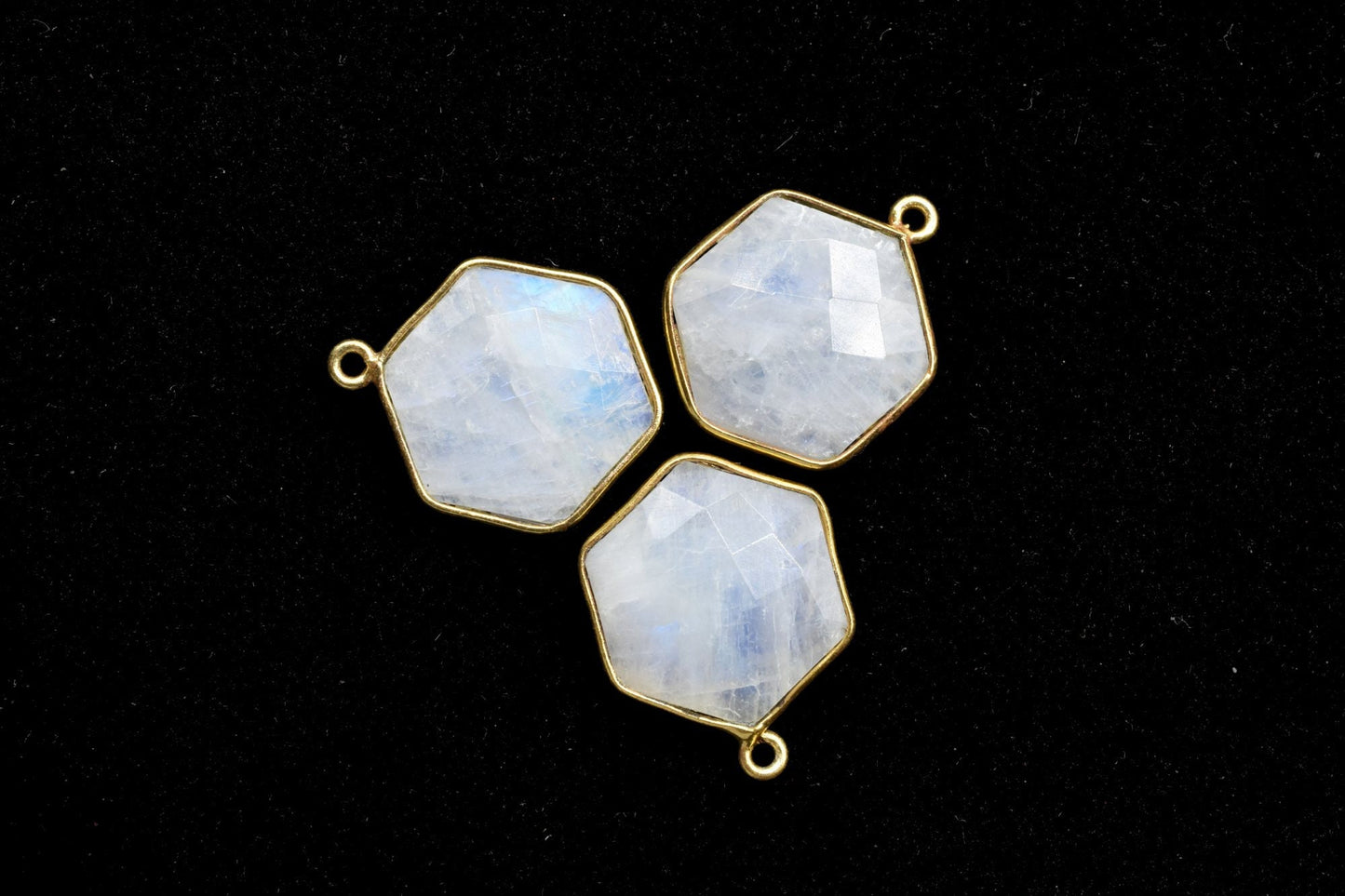 Moonstone 16mm Hexagon shape single loop connectors,Moonstone Pendant,White Rainbow bezel link,Gemstone Hexagonal Cone Charm,Minimal Stone