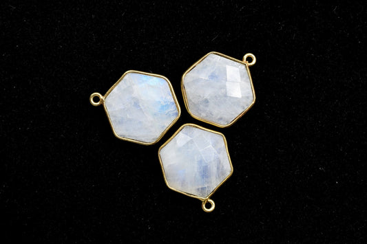 Moonstone 16mm Hexagon shape single loop connectors,Moonstone Pendant,White Rainbow bezel link,Gemstone Hexagonal Cone Charm,Minimal Stone