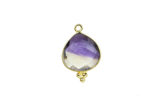 Ametrine Gemstone 14mm Heart Shape Bezels,Ametrine Charms Faceted Pendant Jewelry,Ametrine Gold Plating Pendant,Ametrine Single Bail Pendant