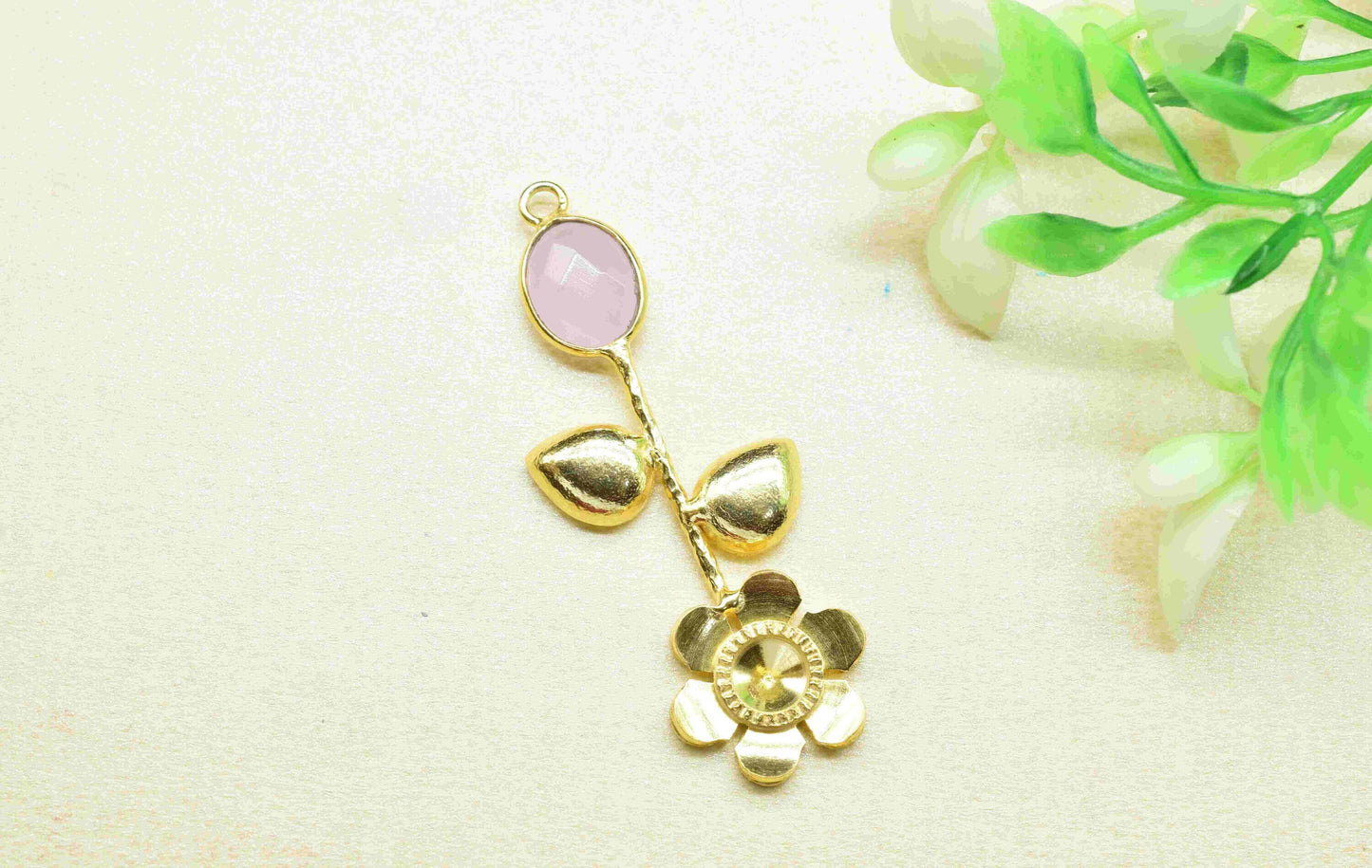 Rose Quartz  Gemstone Pendant , Rose Quartz Handmade Pendant , Single Bail Gemstone  Connector, Gold Plated Connectors , Summer Collection