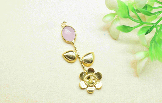 Rose Quartz  Gemstone Pendant , Rose Quartz Handmade Pendant , Single Bail Gemstone  Connector, Gold Plated Connectors , Summer Collection