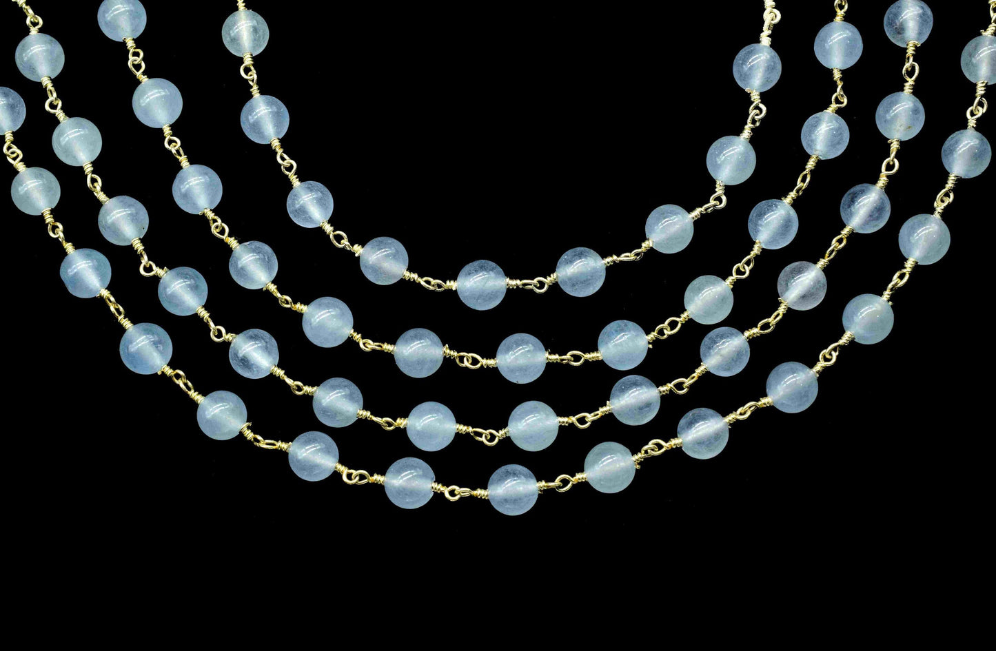 Blue Chalcedony gemstone 6mm Smooth Beads Rosary,Bulk Wholesale Beads Chains,Chalcedony Beads Chains,Blue Quartz Wire Wrapped Rosary Chain