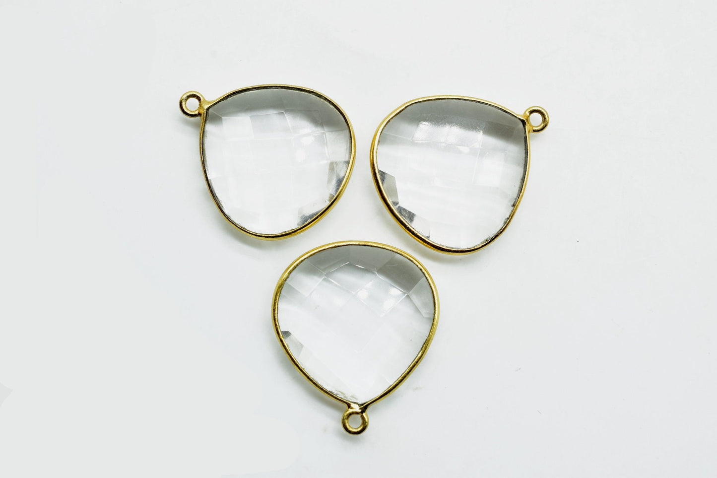 Crystal 20mm Heart Shape Charm,Crystal Quartz Bezel,Crystal Heart Shape Connector,Crystal Heart Pendant 24k Gold Plated,Single flat Bail 1pc