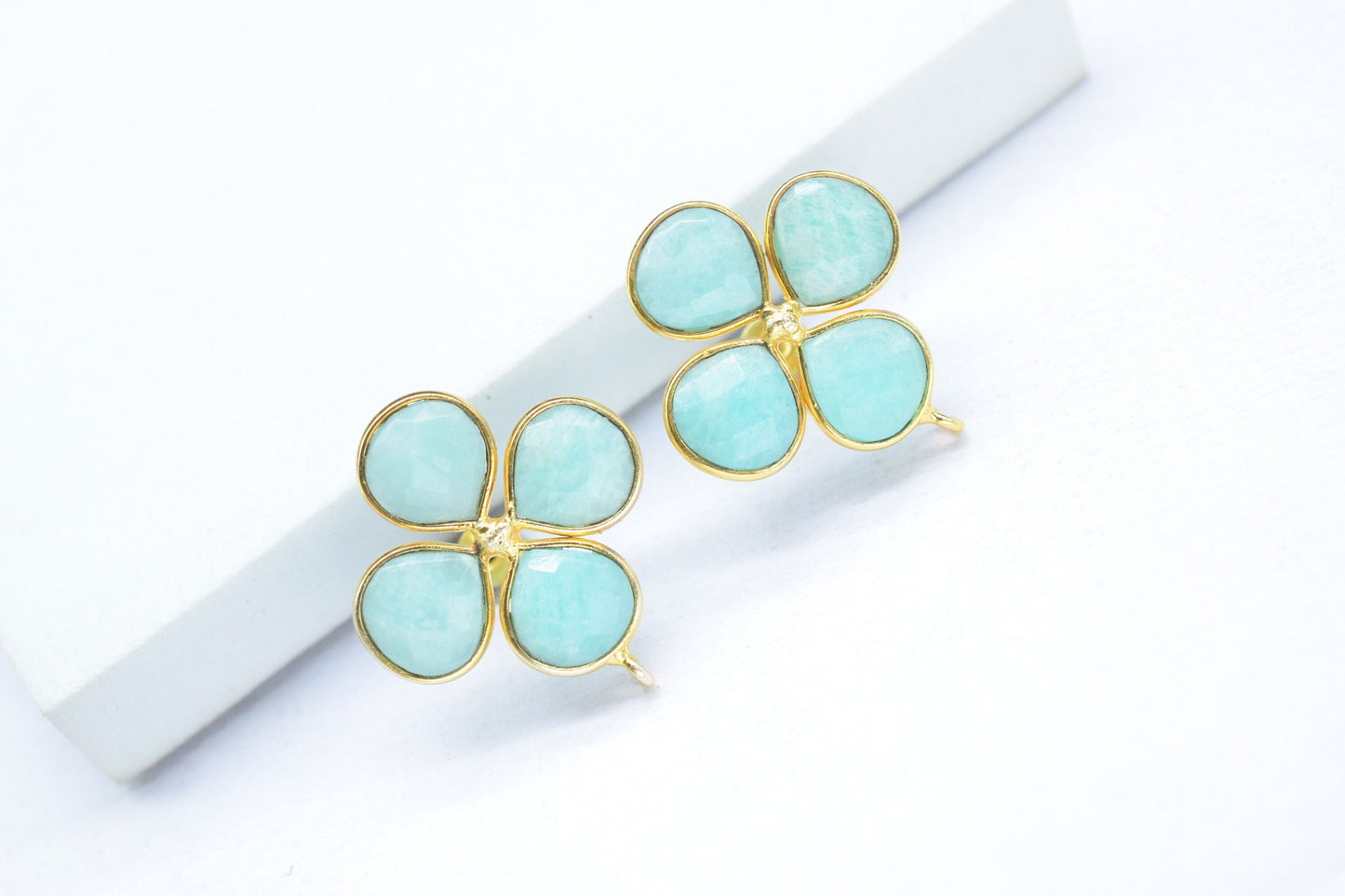 Amazonite Gemstone Earring Connector/Gold Plated Jewelry/Amazonite Handmade Jewelry/Bezel Component/Jewelry making Stone/Heart Shape Earring