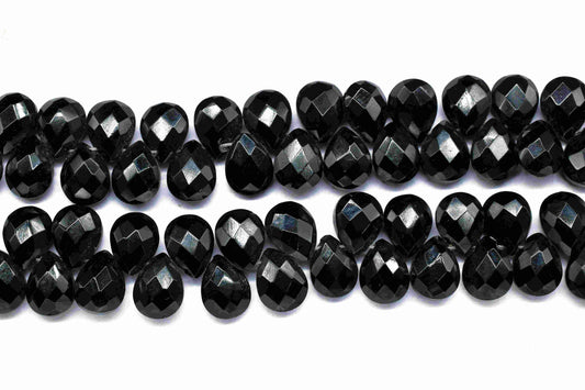 Black Onyx 6x8mm Pear Shape Briolettes,Gemstone Faceted Pear Shape Beads,6 Inch Strand,Black Onyx Faceted Teardrop,Black Onyx Strand Jewelry