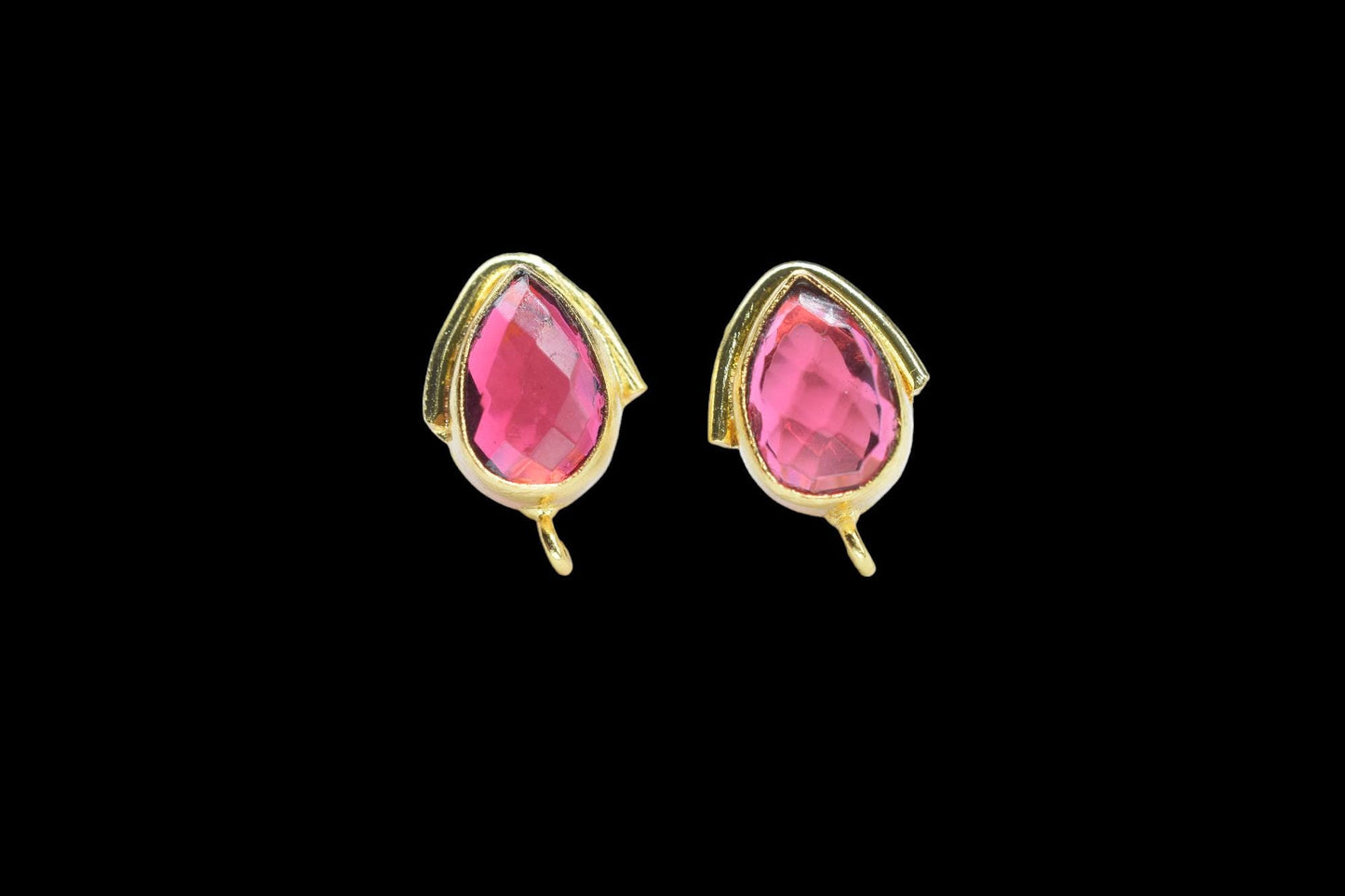 Pink Tourmaline Studs Earring/Gold Plated Earring/Handmade Earring/Bezel Set Earring/Teardrop Earring/Women Jewelry/Connector Earring/Gift