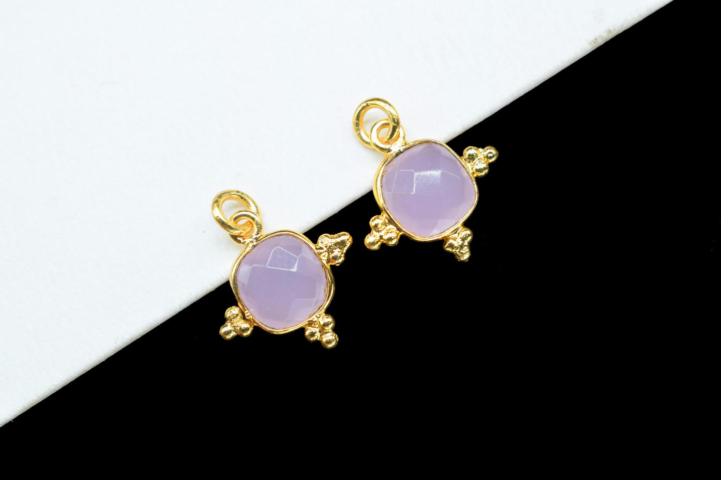 Rose Quartz 8mm Cushion Bezel charm/Station Bezel Link Supplies/Rose Quartz Jewelry Making/Square Pendant//Gemstone Connector Pendant