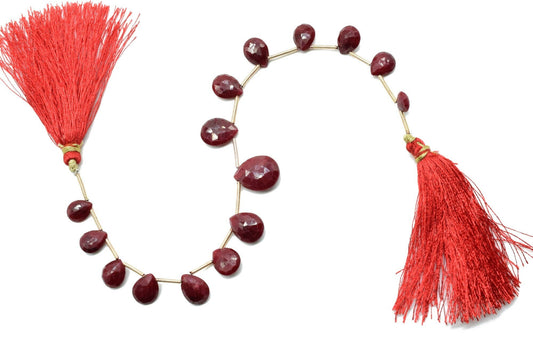 Ruby TearDrop Briolettes,Red Corundum Briolettes,Jewelry making beads,Graduate size beads,Ruby Pear shape Briolettes,Dyed ruby Briolettes