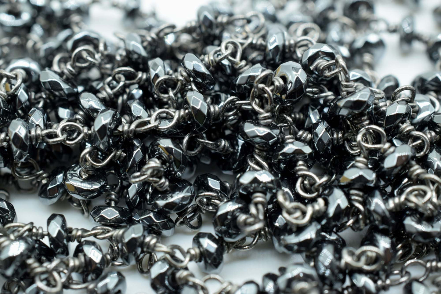 Rosary Chain,3.50mm Hematite Rosary Chain,Beaded Chain,Hematite Necklace ,Gunmetal Rosary Chain,Black Rhodium Rosary Chain,Silver Rosary