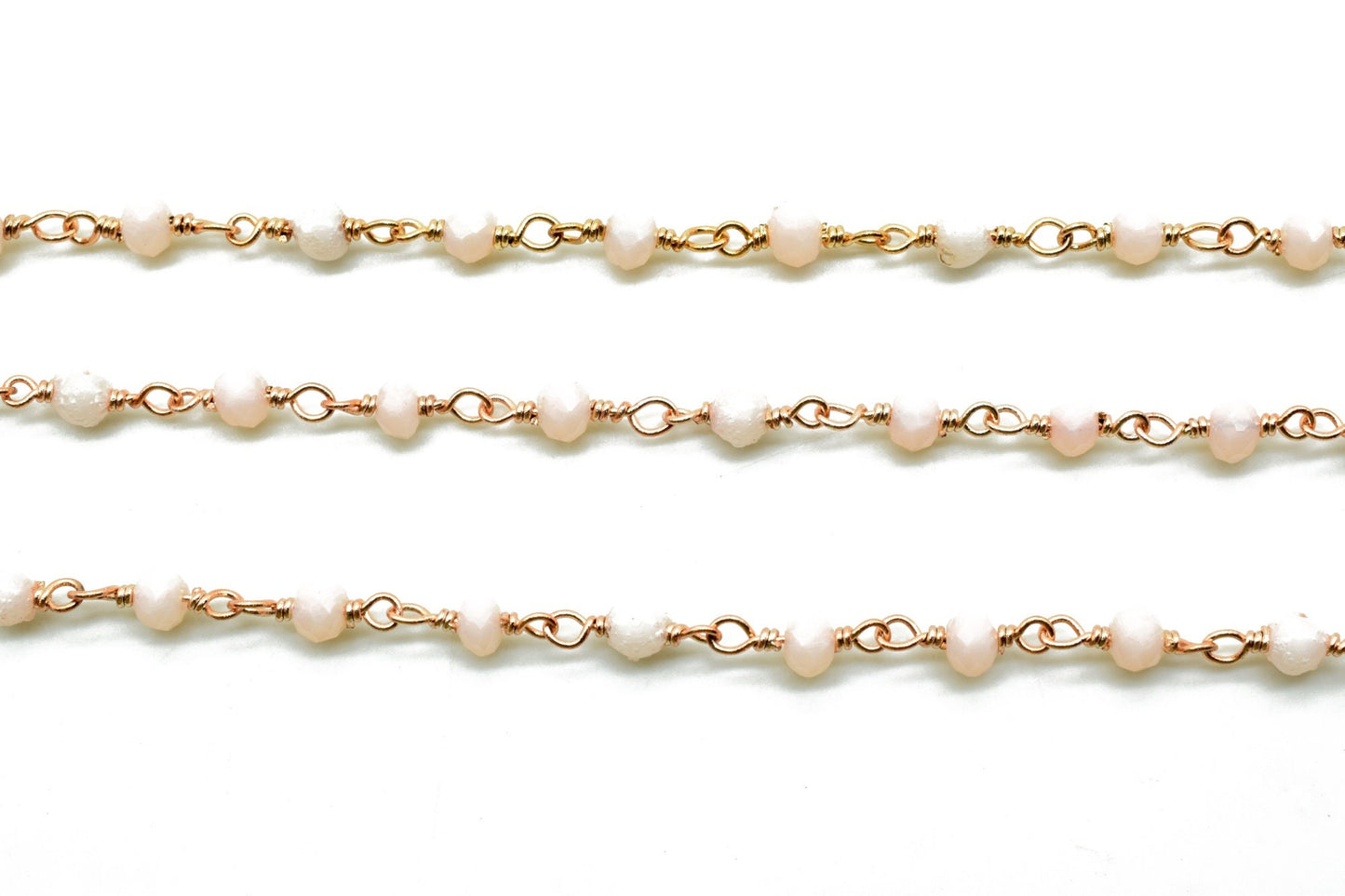 Peach Moonstone Chalcedony Hydro Faceted Wire Wrapped Beaded Rosary Chain,Brass chainJewelry Making Chain Rosary chain,gemstone beaded chain