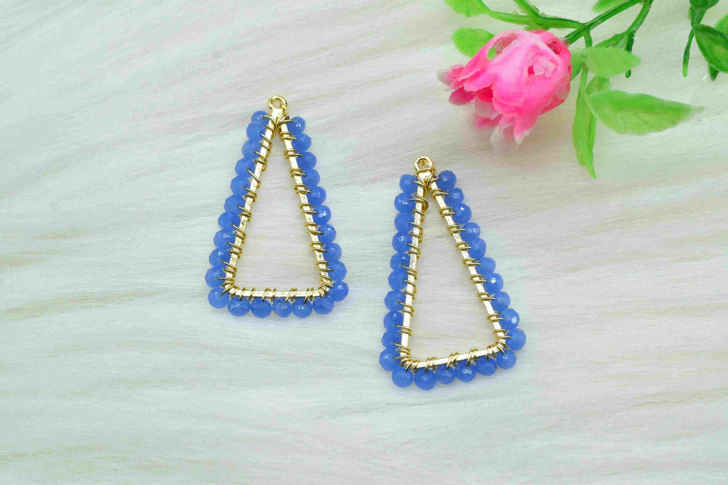 Blue Quartz Wire Wrapped Dangle Earring,Handmade Beads Earring Connector,Gemstone Component,Blue Quartz Component Jewelry,Finding Necklace