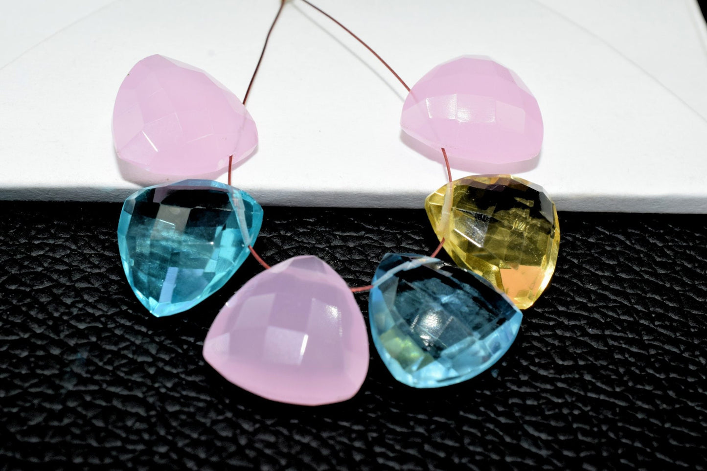 Blue topaz Faceted Trillion Briolettes,Citrine drill Briolette,Rose Quartz Faceted Briolettes,,Handmade Pink Briolette,Multi Drop briolettes