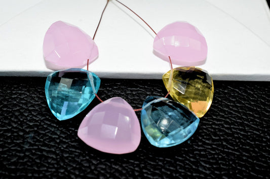 Blue topaz Faceted Trillion Briolettes,Citrine drill Briolette,Rose Quartz Faceted Briolettes,,Handmade Pink Briolette,Multi Drop briolettes