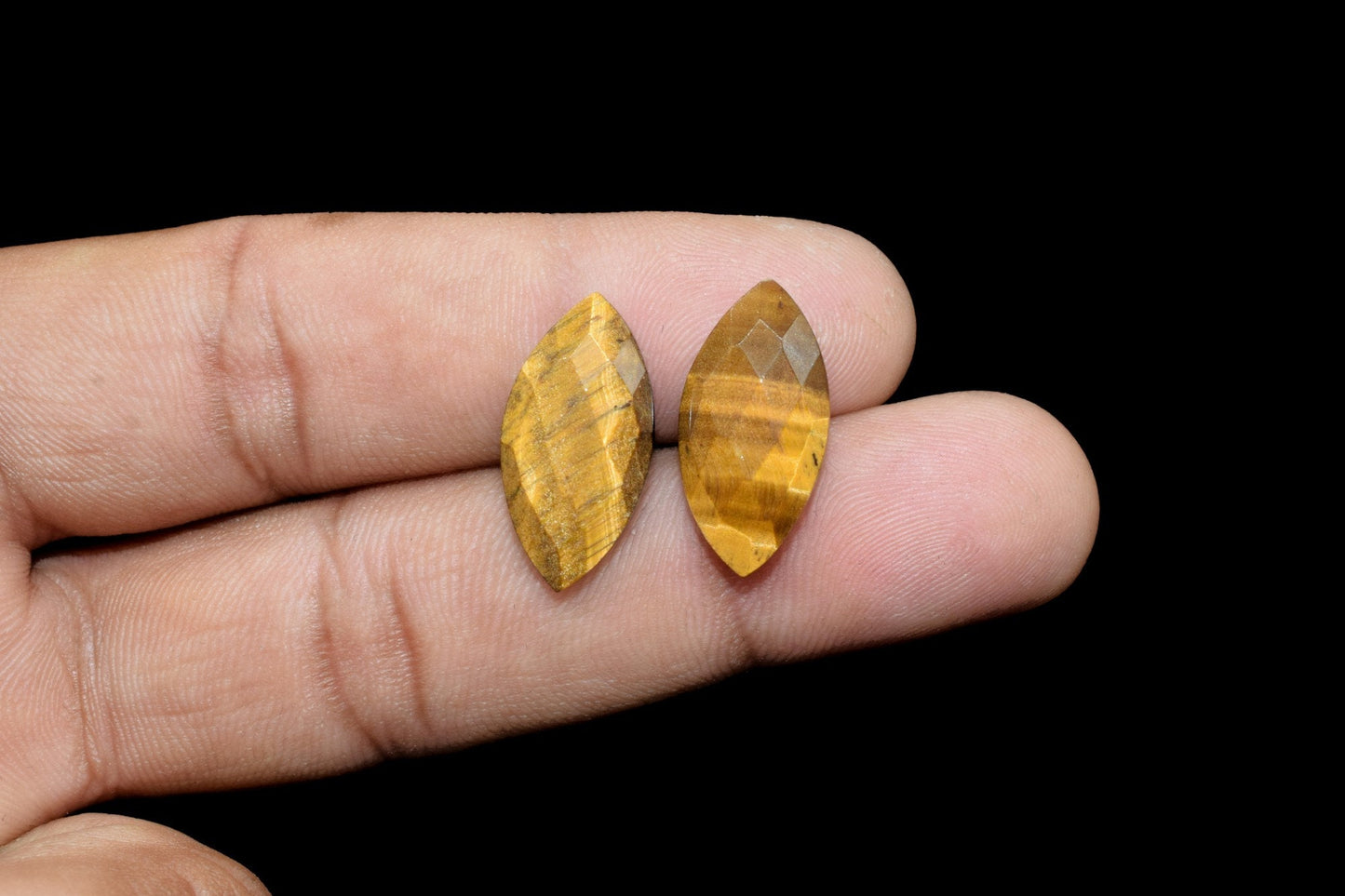 Natural Tiger Eye Faceted Hand Cut Gemstone Briolette Beads -10x20mm Long Marquise Shape Briolette - Loose Gemstone -1 Pair ,gemstone drops