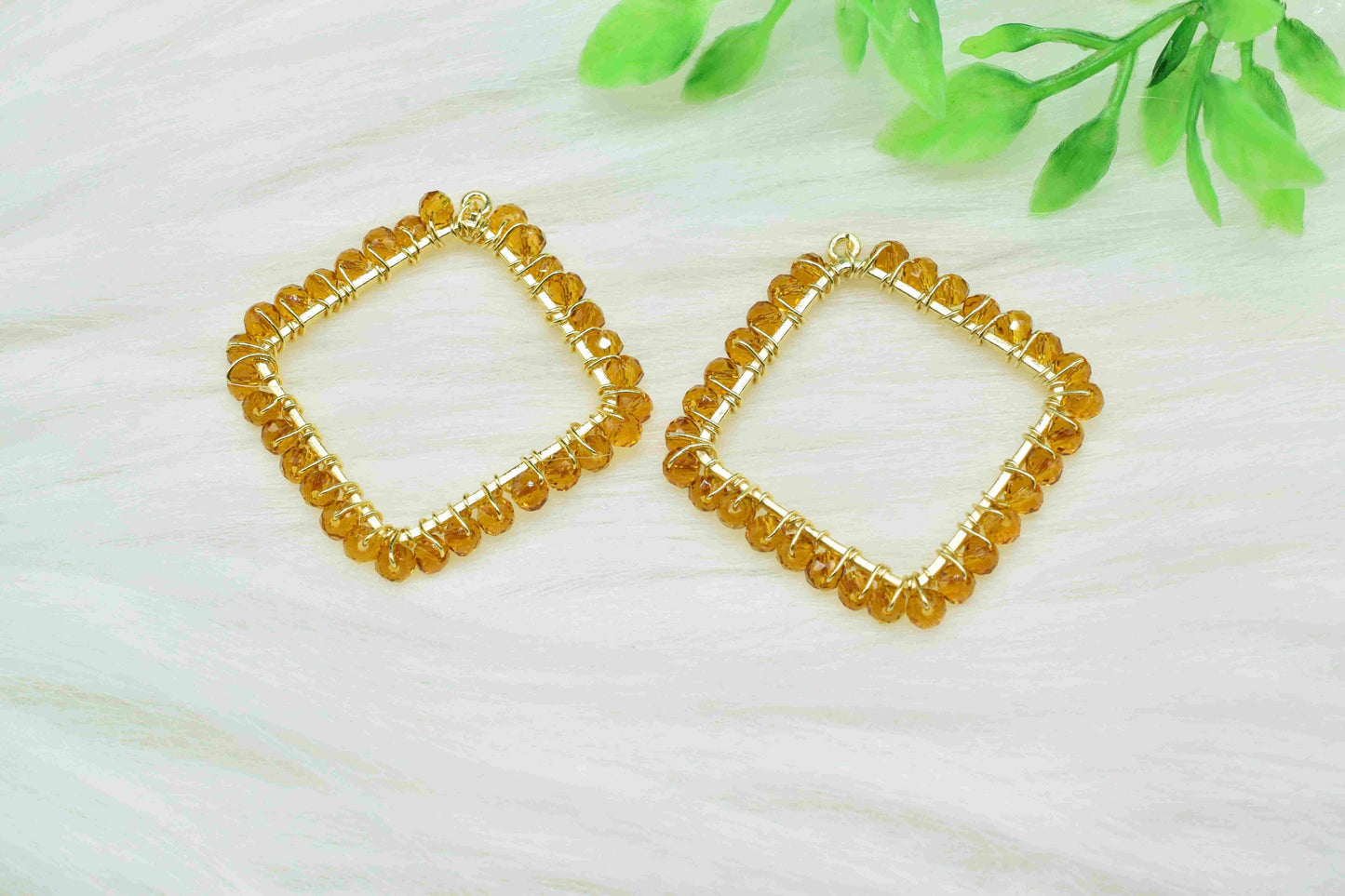 Citrine Wire Wrapped Dangle Connectors,Square Pendant Components,Handmade Earring,Beaded link Earring,Finding Component Citrine Jewelry,Gift