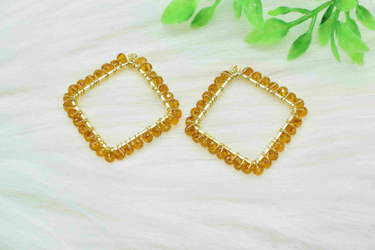 Citrine Wire Wrapped Dangle Connectors,Square Pendant Components,Handmade Earring,Beaded link Earring,Finding Component Citrine Jewelry,Gift