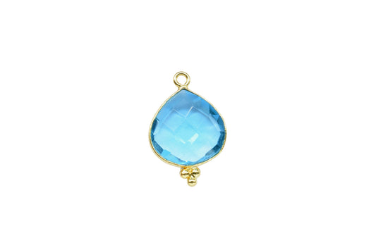 Blue Topaz Quartz Gold Plated Single Bail Connector,Topaz Gemstone 14mm Heart Shape Charm Jewelry Making,blue Topaz Pendant Jewelry Making