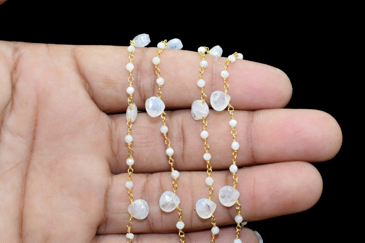 Moonstone 2mm Beaded Heart shape rosary Chain,Moonstone Heart Shape Rosary Chain,Sold By Foot,Moonstone briolettes beaded chain,Moonstone