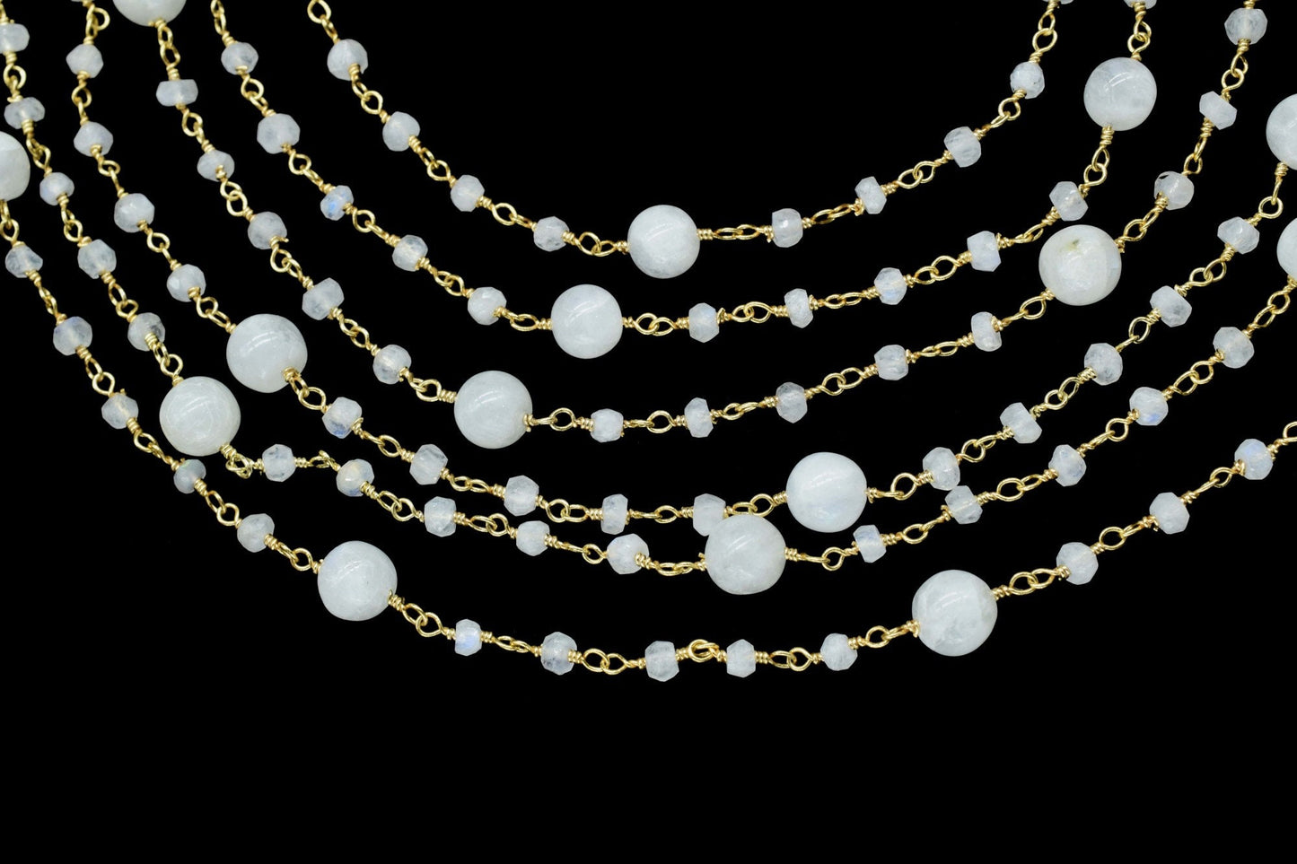 Moonstone 3mm Beaded Chain,Rainbow Moonstone round balls Rosary Chain,Gemstone Chains By the Foot for Rosary Necklace,Rosary Roll Bulk pirce