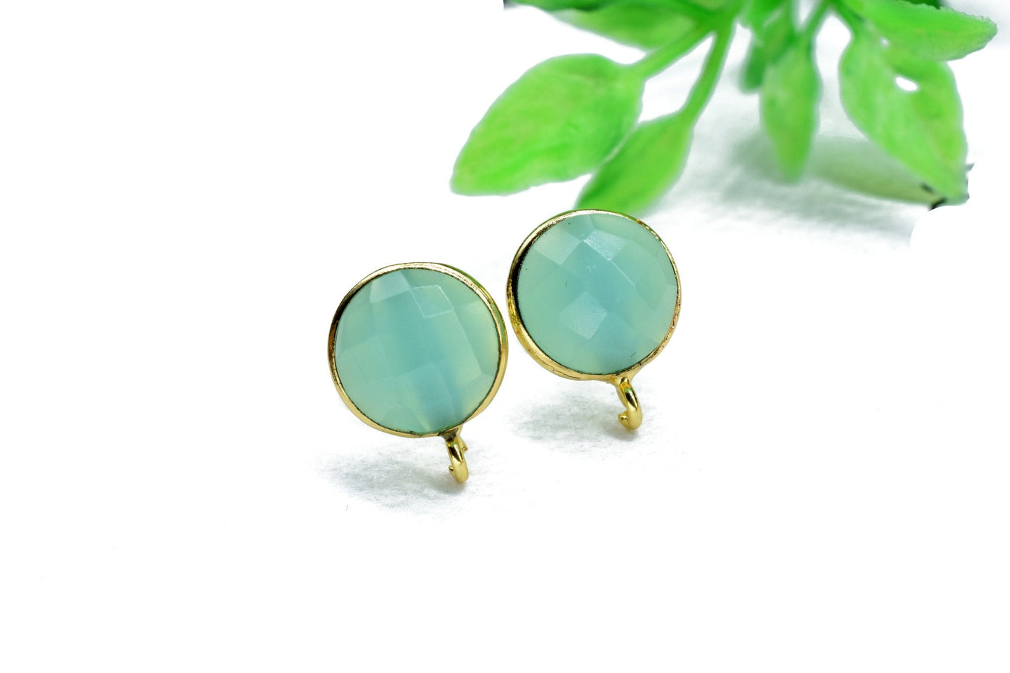 Aqua Chalcedony 10mm Round Earring Connector,Jewelry,Gemstone Ear Post Studs Connector,Gemstone Earrings Connector,Finding Earring Connector