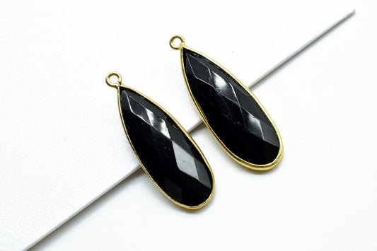 Black Onyx 10x30mm Teardrop Charm,Single Bail Charm Pendant,Teardrop Pendant,Faceted Black onyx,Gemstone Charm,Gemstone Pendant,Dainty Charm