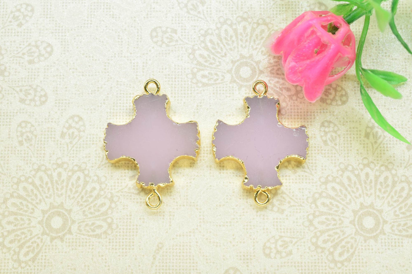 Rose Chalcedony Cross Pendant,bracelet Pendant Charms,Handmade Pendant,Religious Pendants Jewelry,Double Bail Connector,Gemstone Component