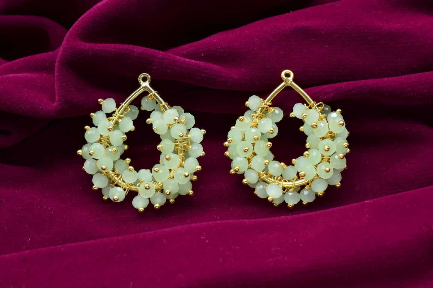 Prehnite Quartz Pendant Charms,Handmade Beaded Charms Necklace,Brass Pendant Jewelry,Wire Wrapped Gemstone Component,Vermeil Dangle Earring