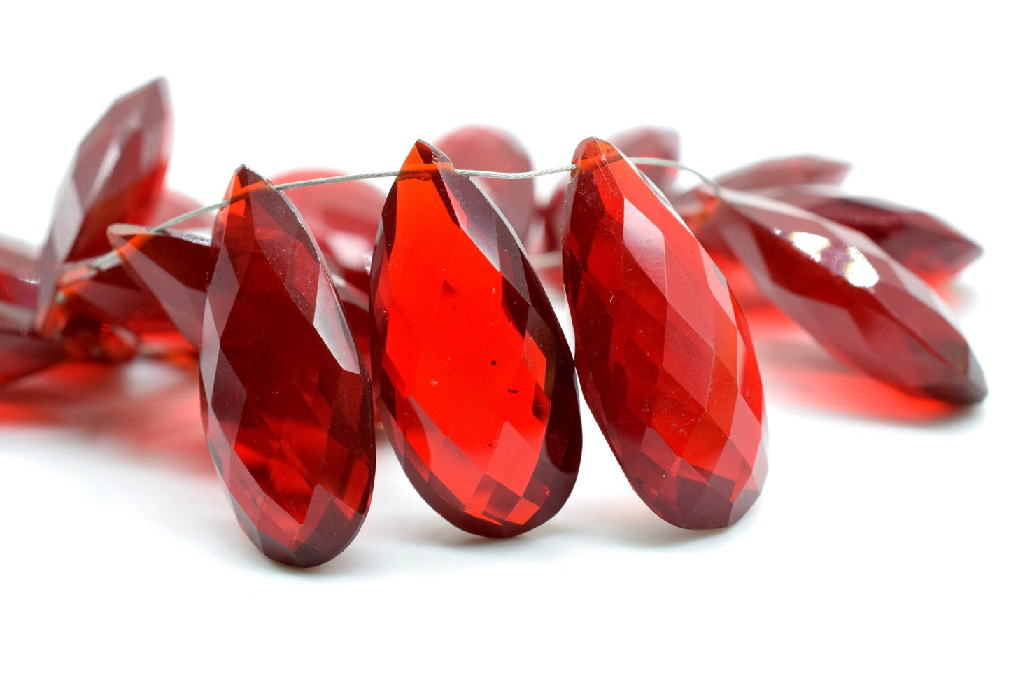 Garnet Faceted 12x24mm Pear Shape Briolettes,Garnet Pear Shape Beads,Long Pear Shape Briolettes,Red Gemstone Briolettes,Long Teardrop Beads