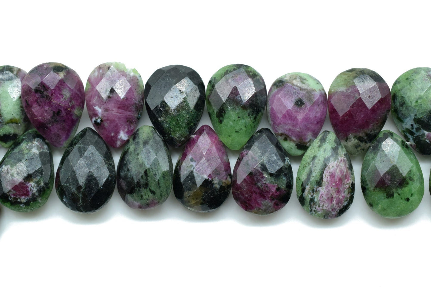 Natural Ruby Zoisite 9x13mm Pear faceted Briolettes,Green Raspberry Pink Semi Precious Gemstones,Ruby Zoisite Drilled Pear quality Briolette