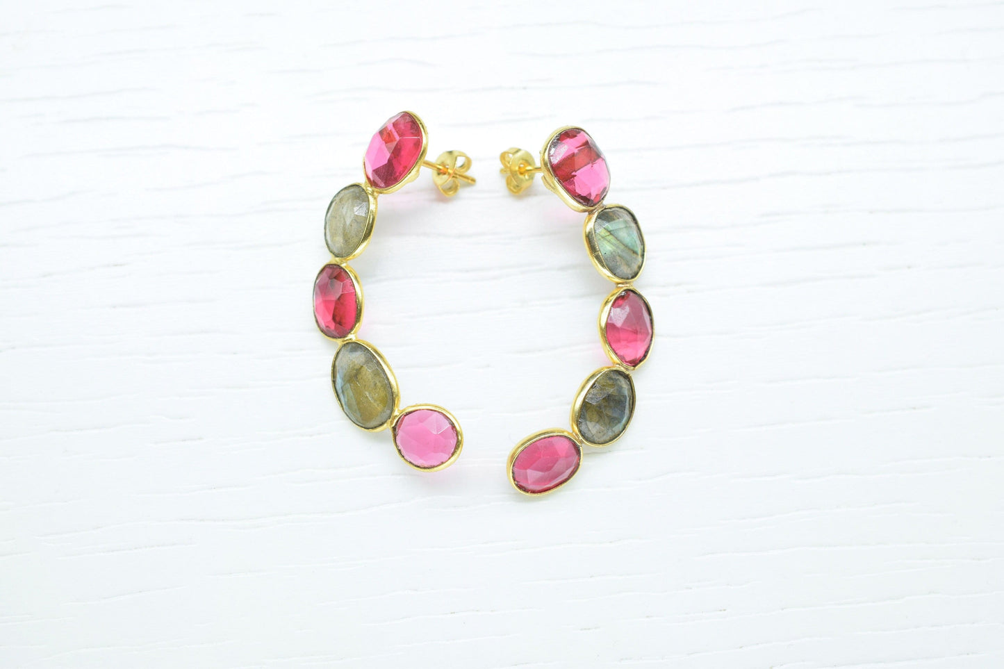 Pink Tourmaline Earring/Double Stone Earring/Gemstone Labradorite Earring/Bridal Jewelry Earring/Women Earring/Handmade Earring/Gift For Her