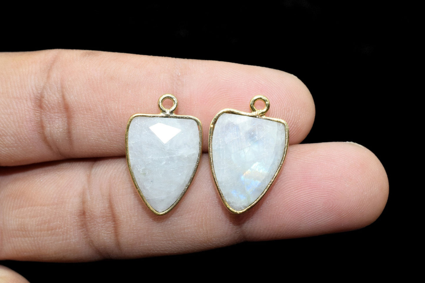 Moonstone 12x15mm Triangle Shape Single loop charms,Rainbow Moonstone, Triangle Shape Connector,Moonstone Triangle Pendant 24k Gold Plated