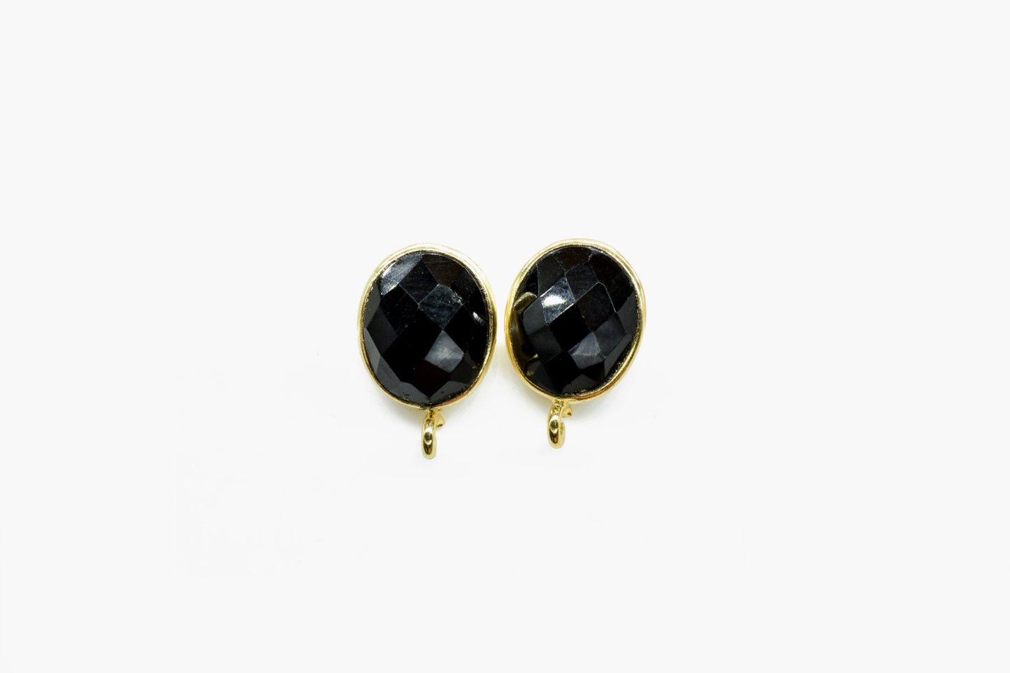 8x10mm oval Black onyx Earring Connector,Connector,Jewelry Making Supply,Ear Post Studs Connector,Single Loop Gemstone Earring Connector,