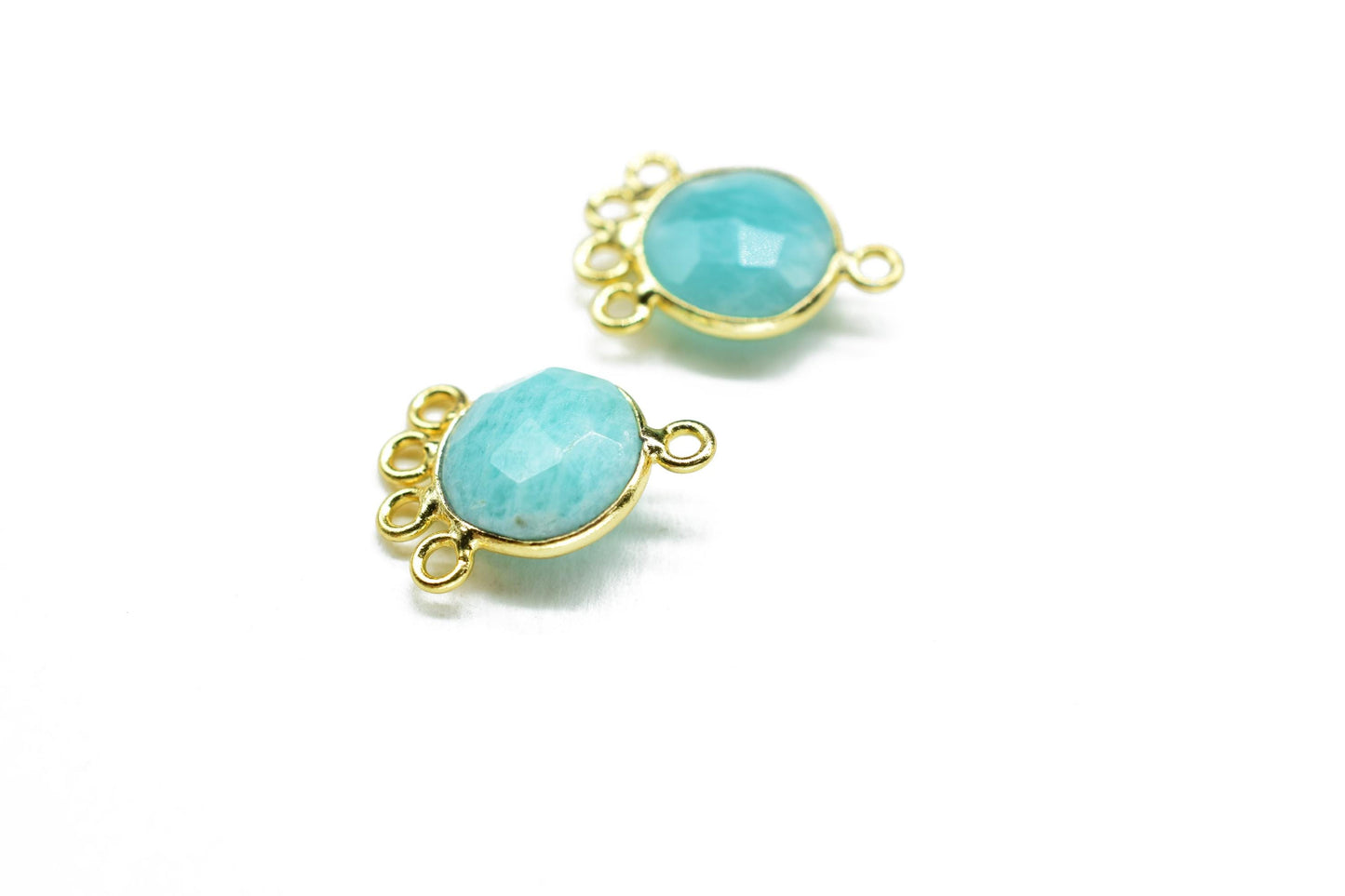 Amazonite 10mm Round Bezel Charm/Gemstone Brass Component/Single Bail Pendant charms/Round Handmade Jewellery Connector/B'day Gift