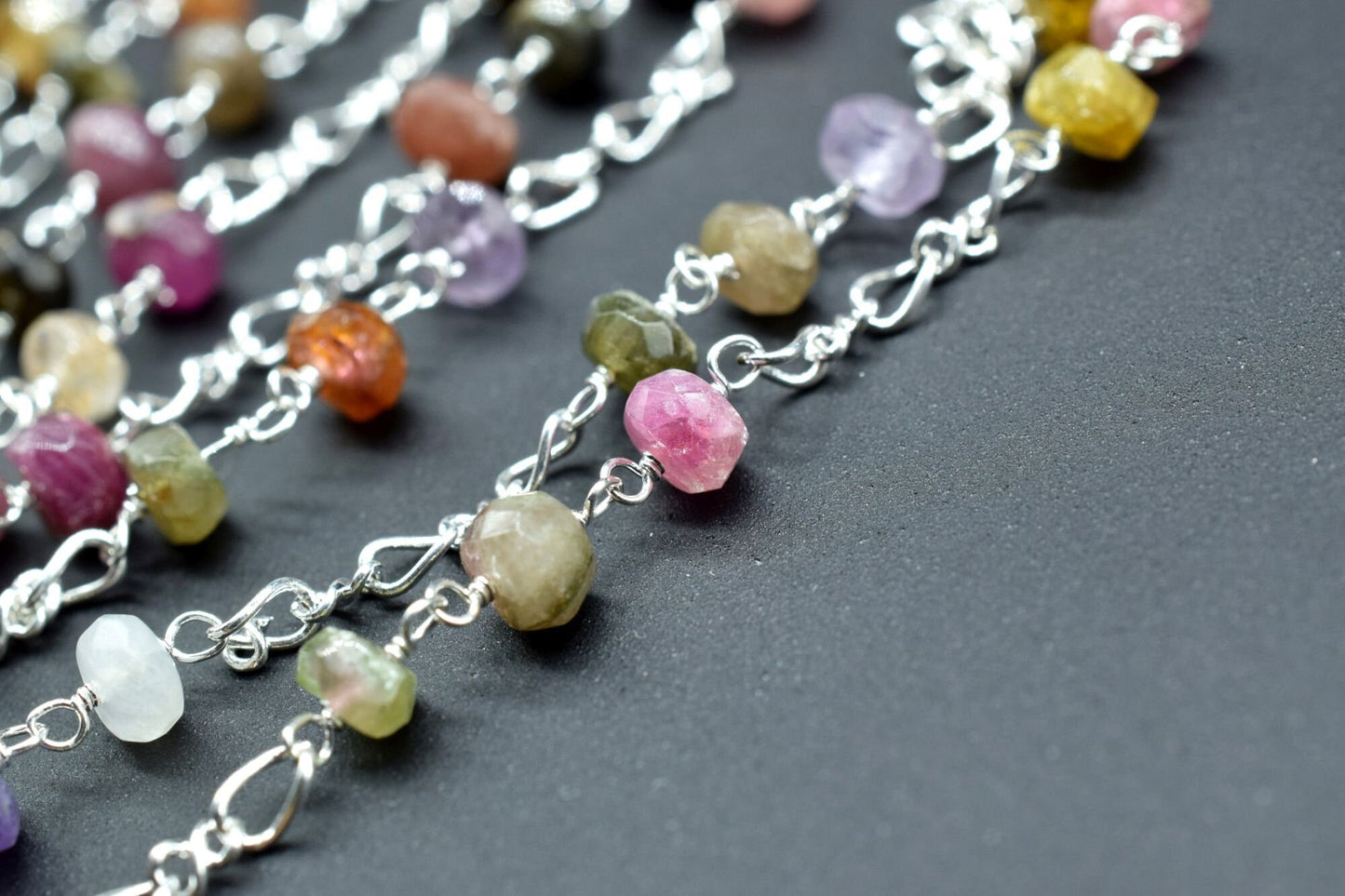 Multi Tourmaline Rosary Chain,Multi Tourmaline Wire Wrapped Rosary,beaded chain,Natural Multi Tourmaline beaded Chain,gold chain,chains,
