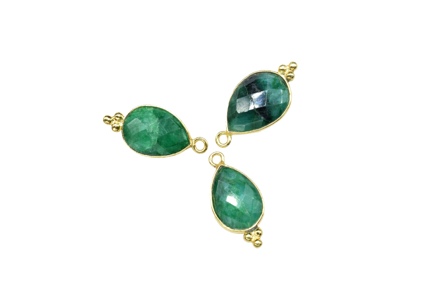 Emerald faceted Connector,Emerald Gold Plated Charms Connectors,Emerald Gemstone 10x14mm Pear Shape Single Bail Connectors Jewelry,Gift