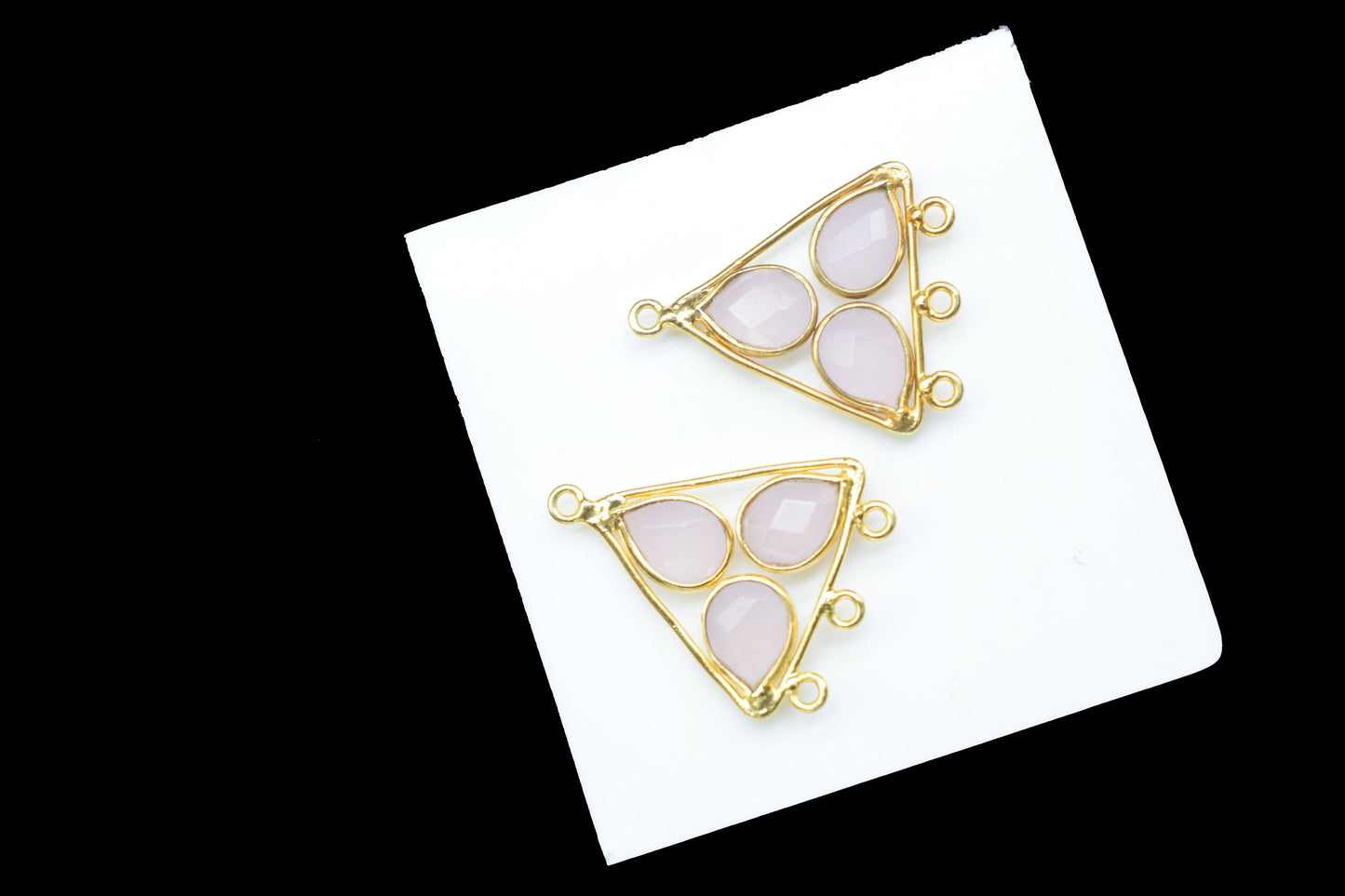 Rose Quartz Teardrop Faceted Bezel Connector,Pink Gemstone Pendant,Tringle Shape Bezel Connector,Multi Bail Connector,Jewelry Component,Gift