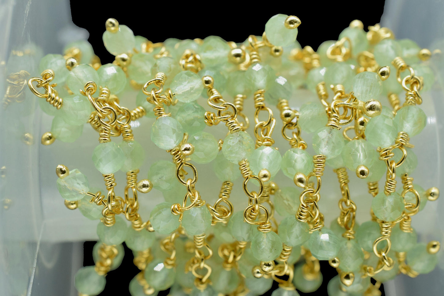 Natural Prehnite Dangling Bead Chain,Gemstone Rosary Chain,Wire Wrapped Necklace Chain,Prehnite Cluster Rosary Chain,Handmade beaded Jewelry