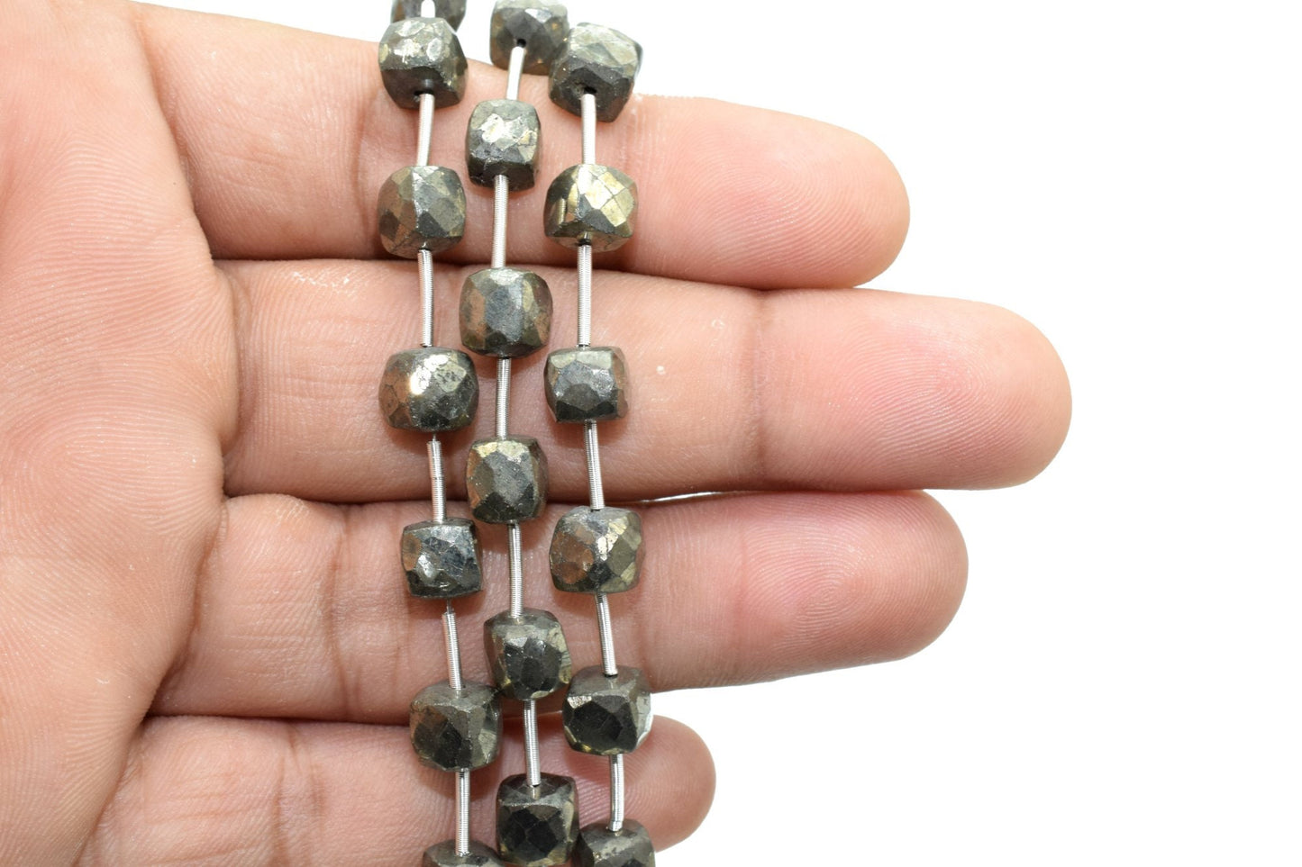 Natural Pyrite 7mm Cube Box Beads,Gemstone Faceted Box Briolettes,Pyrite Box shape Briolettes,Jewelry Making Beads,Pyrite 6 Inch Strands