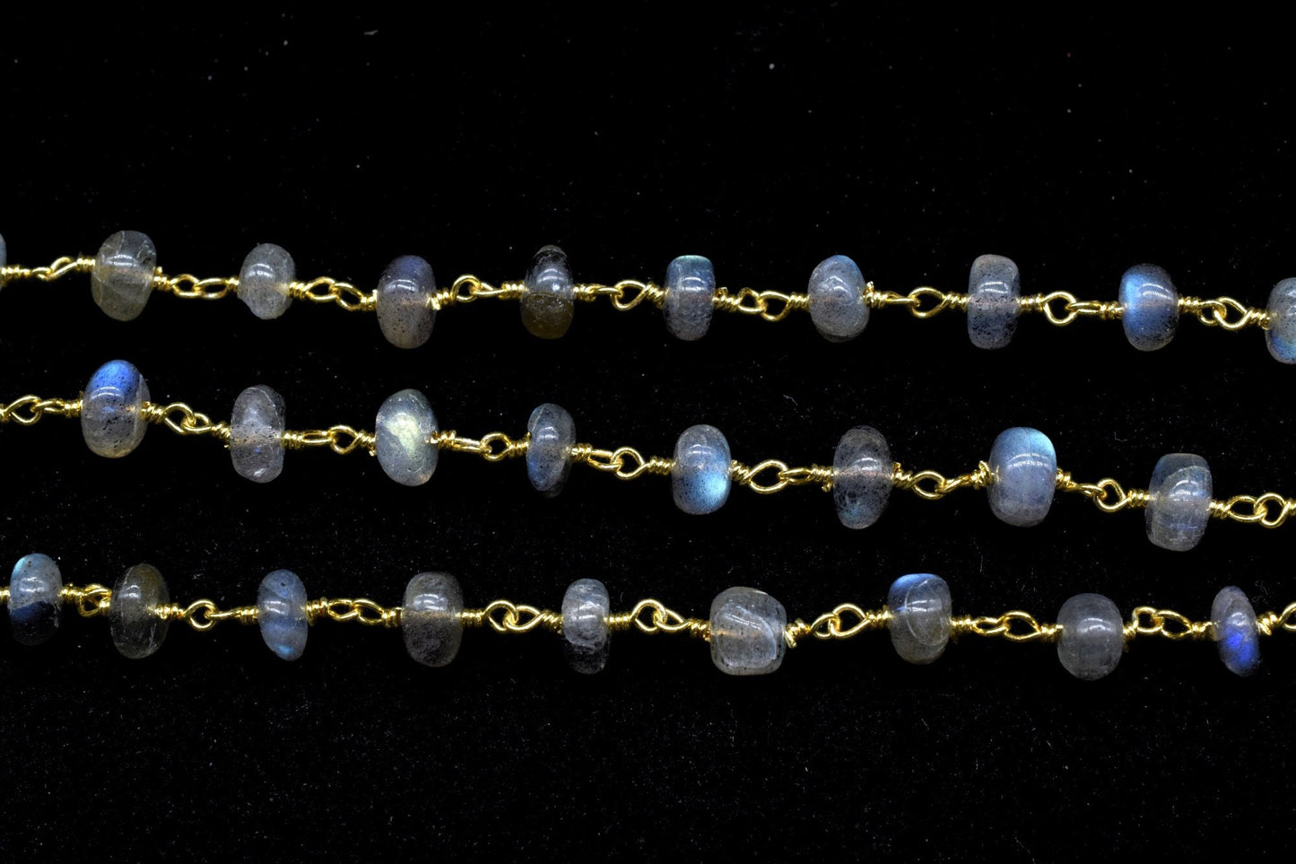 Labradorite 6mm Smooth rondelle Beaded Chain,Labradorite Gold Rosary Chain,Gemstone Chains By the Foot for Rosary Necklace,Rosary Roll Bulk