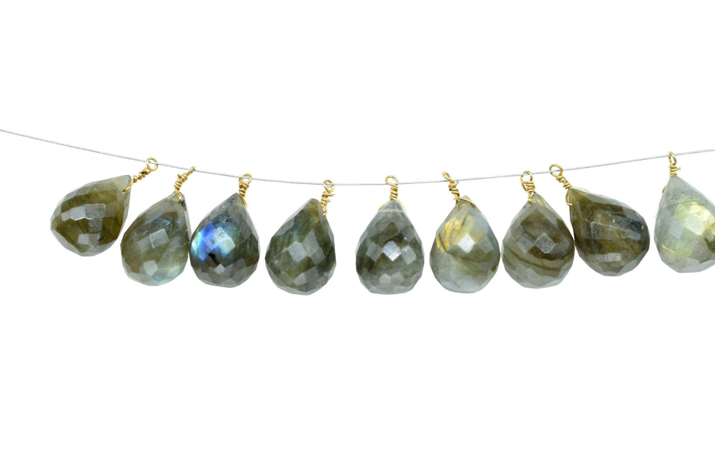 Flashy Labradorite 10x14mm Faceted Drops Wire Wrapped Gemstone,Labradorite dainty dangle drops,Grey Gemstone Connector Charm,mom's Gifts