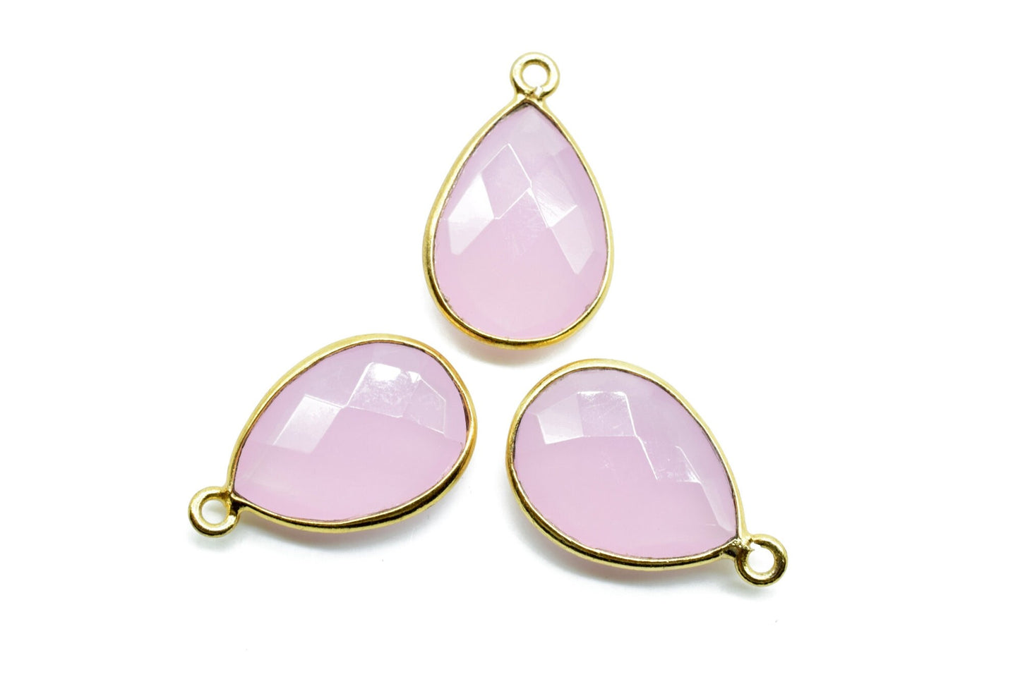 Pink Chalcedony 12x16mm Bezel charm,Pink Chalcedony Teardrop pendant,Pink Chalcedony Faceted Bezel Link , Bezel Pack of five Piece Connector