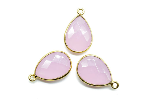 Pink Chalcedony 12x16mm Bezel charm,Pink Chalcedony Teardrop pendant,Pink Chalcedony Faceted Bezel Link , Bezel Pack of five Piece Connector
