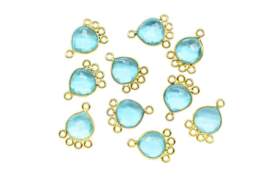 Sky Topaz Heart Shape Pendant/Gold Plated Charms Jewelry/Handmade Connector Jewelry/Connector Charms/Station Bezel Link Supplies/B'day Gift