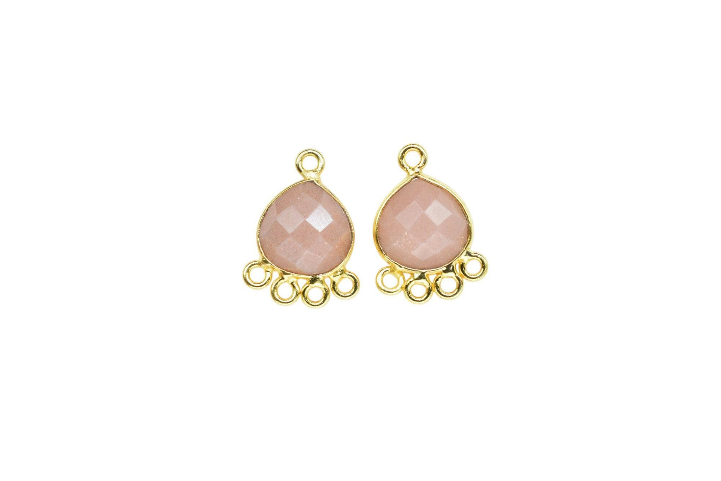 Peach Moonstone Heart Shape Pendant/Gold Plated Charms Jewelry/Handmade Connector Jewelry/Connector Charms/Station Bezel Link Supplies/ Gift