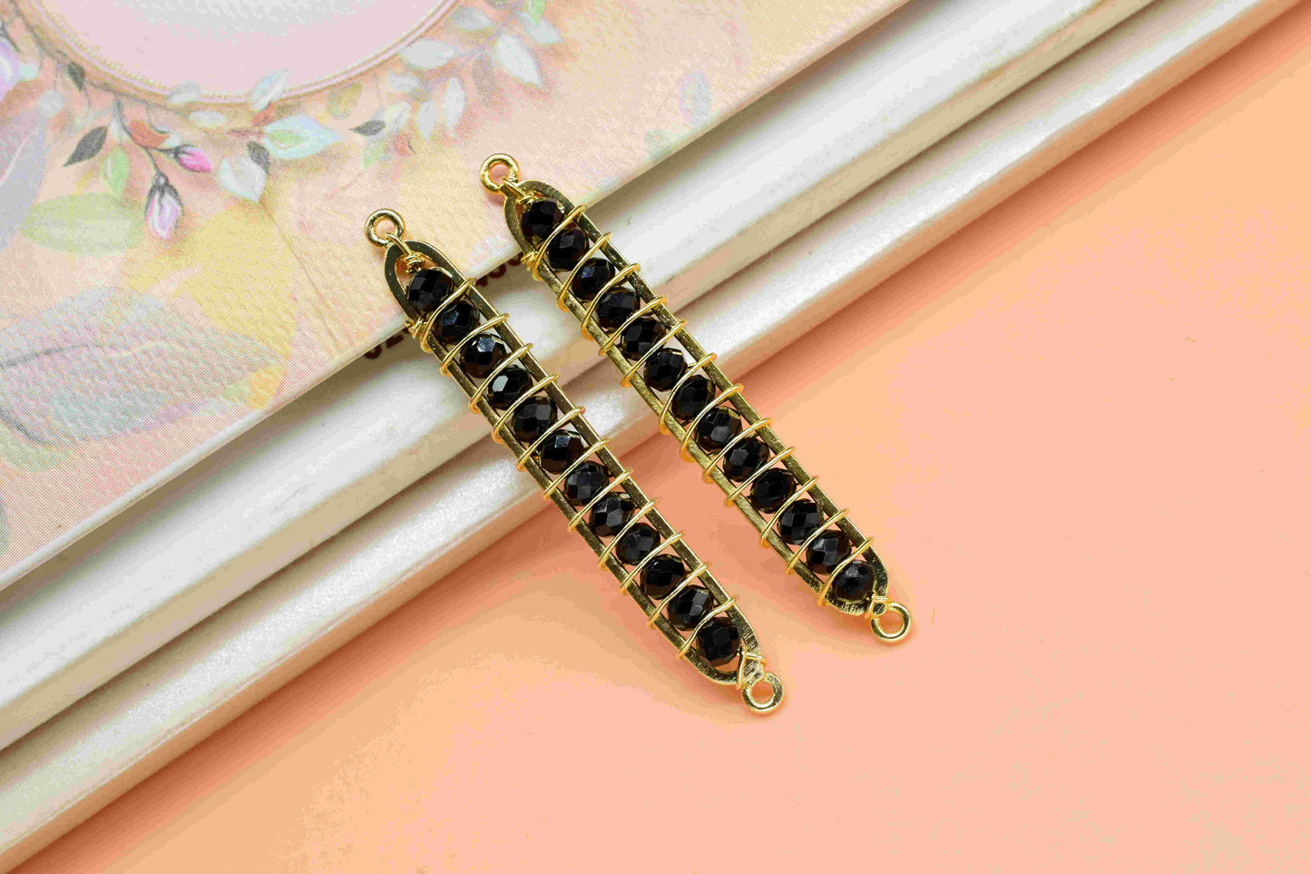 Black Onyx beaded Bar Finding Connector,Gemstone Bar Pendant Necklace,Black Onyx Bar Bracelet,Bead Bar Finding Component,Black Onyx jewelry