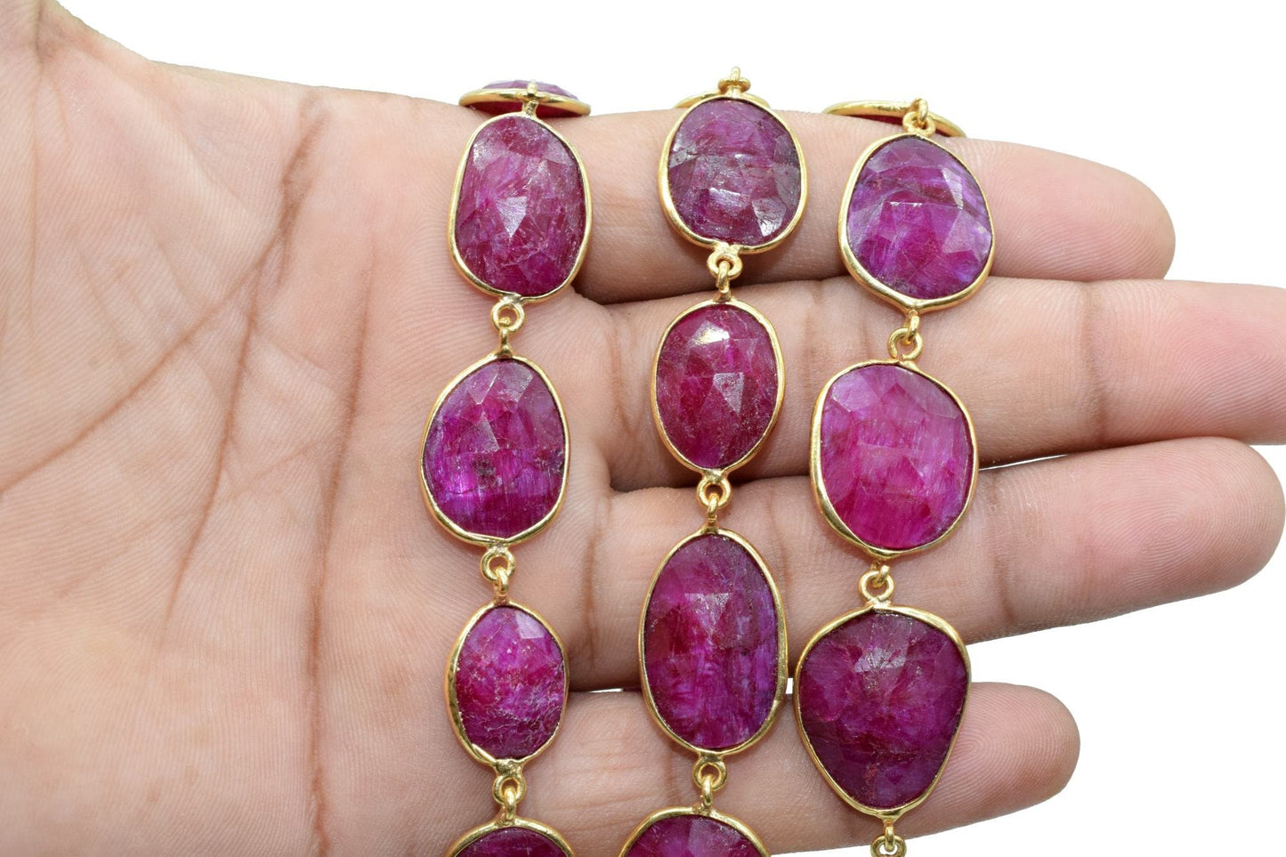 Ruby connector link Chain-Ruby Bezel Chain,Ruby free Shape Connector Chain,Ruby station link chain,Ruby handmade link chain,Ruby connectors