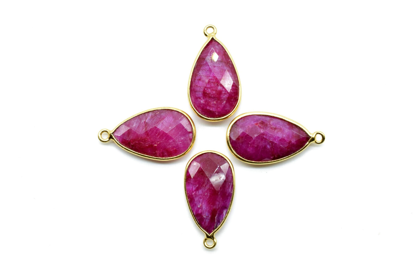 Ruby 12x20mm Pear shape charm,Ruby Pear Shape Bezel ConnectorGold Plated,Ruby Connector,Single Bail Connector,Jewelry Supply,Bezel Set Charm