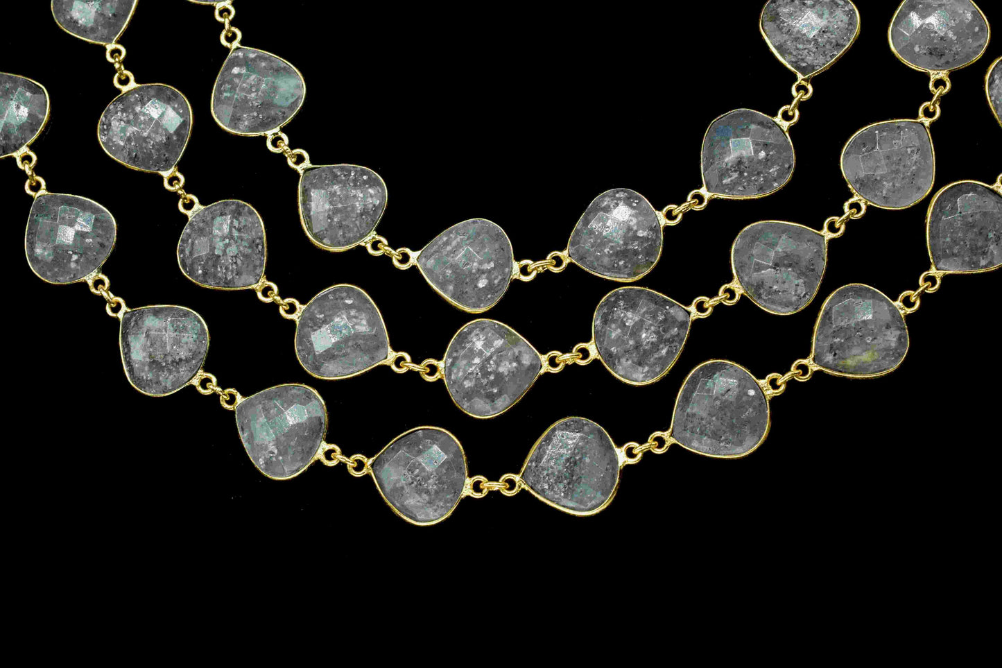 Black Sunstone Heart Shape Connector Chain, 12mm Heart Shape Sunstone Bezel Connector Chain, Black Sunstone Faceted Gemstone, Gemstone Chain