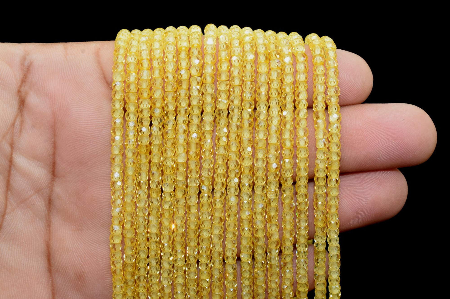 Yellow Sapphire 3mm Faceted Rondelle Beads,Natural Micro Yellow Sapphire Cubic Zircon Faceted Rondelle Beads/Yellow Sapphire Cubic Zirconia