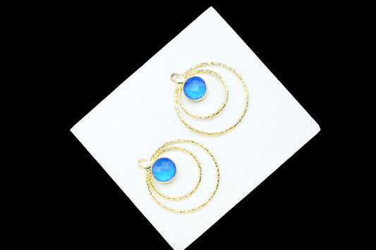 Blue Topaz Round Bezel Connector,Topaz Earring Connector,Brass Textured Jewelry,Blue Topaz Pendant,Topaz Gemstone Jewelry,Brithstone Jewelry